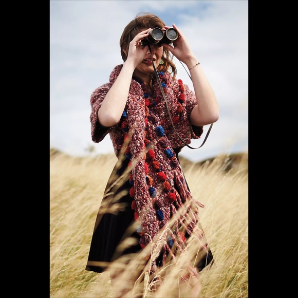 ANTHROPOLOGIE Hand Knit by DOLLIE Pom Pom Wrap Sweater - Picture 2 of 11